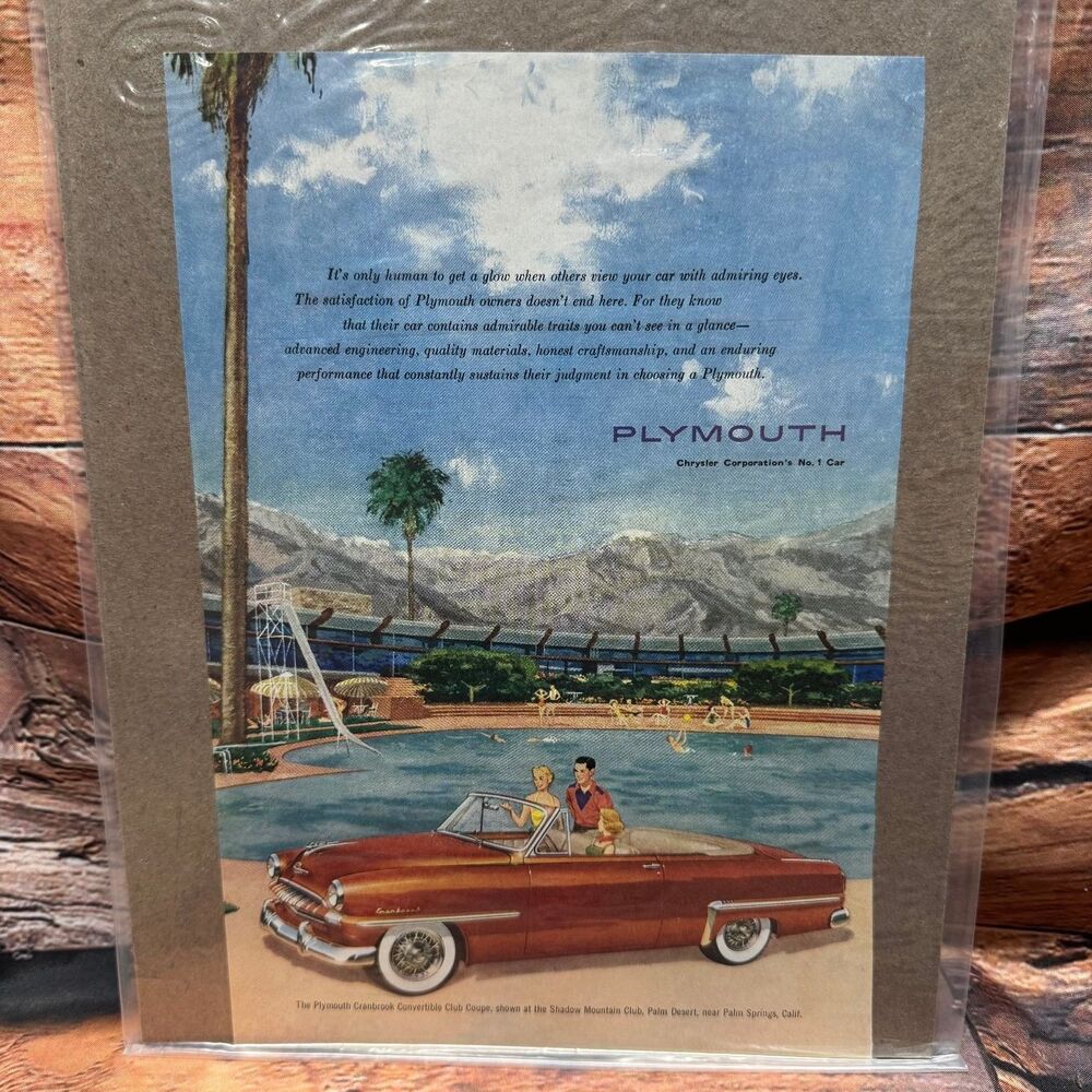 Plymouth Cranbrook Convertible Ad 1950s Vintage Magazine Print Red Car